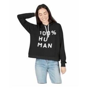 Everlane The 100% Human Typography French Terry Hoodie Sweatshirt Black White XX